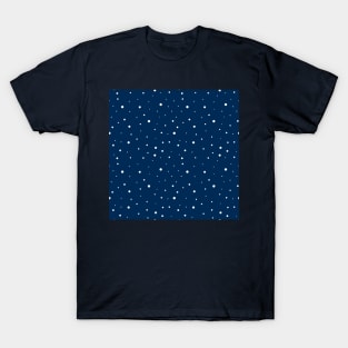 Small and big beige dots over blue T-Shirt